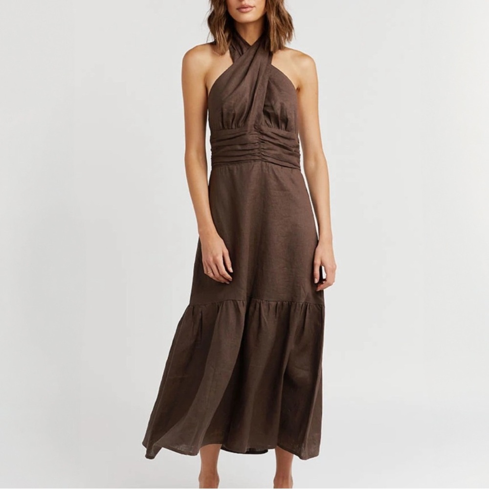 DISSH Chocolate Brown Halter Midi/Maxi Dress